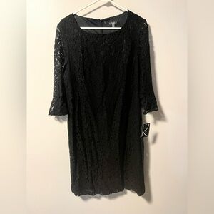 Kasper Black Cocktail Sheath Dress with 3/4 Bell Sleeves size L Formal Wear